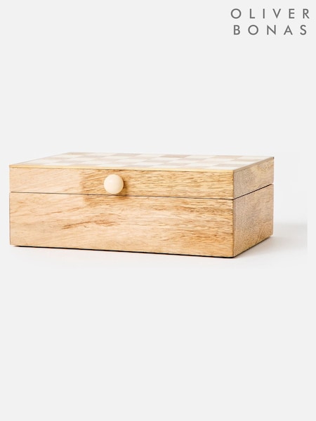 Oliver Bonas Natural Chequerboard Resin And Wood Jewellery Box (W24736) | €54