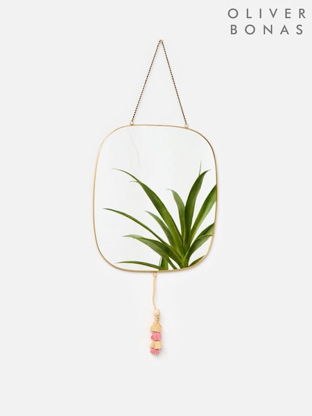 Oliver Bonas Pink Raffia Square Hanging Wall Mirror (W24737) | €37