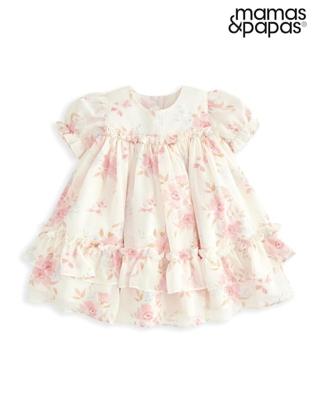 Mamas & Papas Cream Vintage Floral Printed Chiffon Dress (W24752) | ₪196