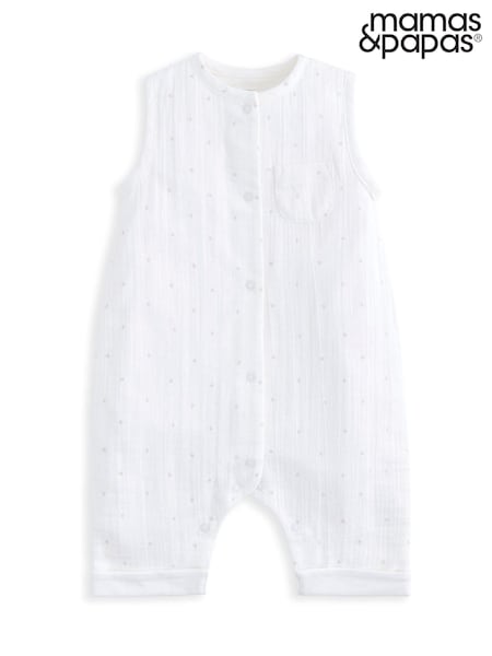 Mamas & Papas Sleeveless Patch Pocket 100% Cotton White Romper (W24755) | 28 €