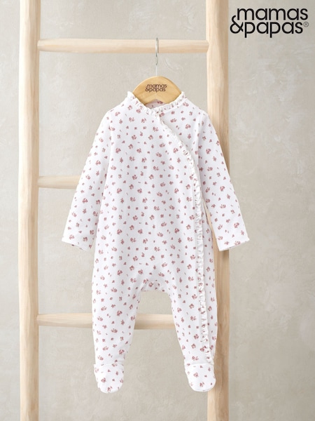 Mamas & Papas Ditsy Rose Print Frill Shortie 100% Cotton White Romper (W24756) | 127 LEI