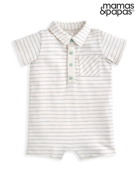 Mamas & Papas Striped Collar 100% Cotton Romper (W24758) | €25