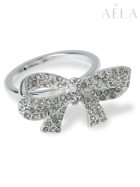 Aela Silver Tone Rhinestone Bow Ring (W24810) | €18