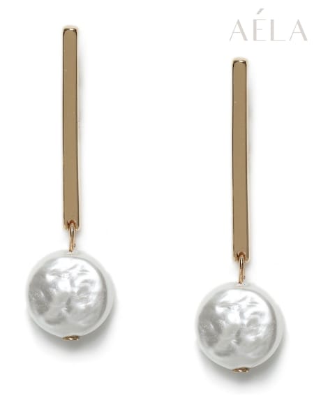 Aela Gold Tone Pearl Effect Stick Drop Earrings (W24818) | €17