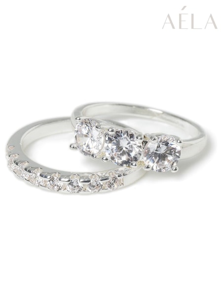 Aela Silver Tone Diamond Simulant Statement Ring Multipack (W24820) | €36