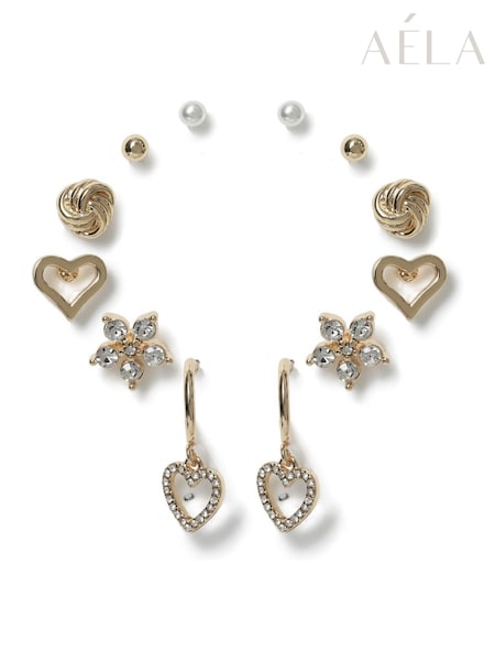 Aela Gold Tone Heart Stud Earrings Multipack (W24829) | €20
