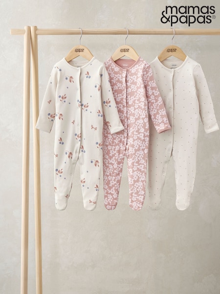 Mamas & Papas Floral Print 100% Cotton Sleepsuits 3 Pack (W24877) | €34