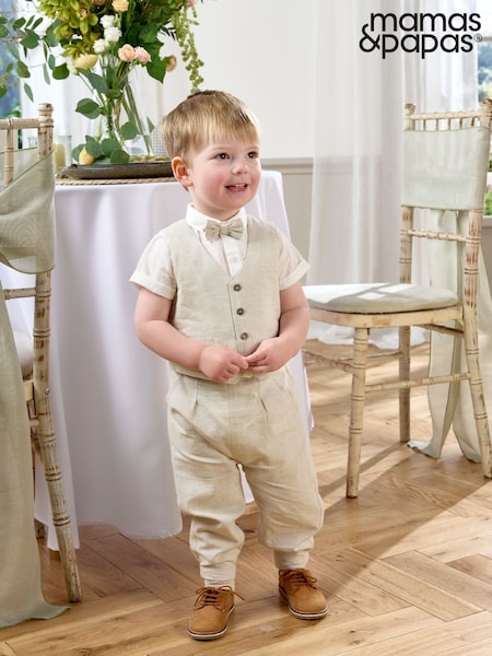 Mamas & Papas Neutral Suit with 100% Cotton Shirt, Waistcoat & Trouser Set (W24880) | R$ 445