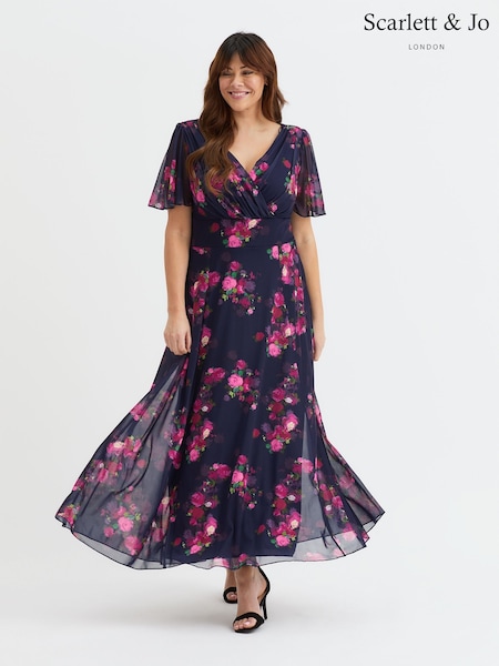 Scarlett & Jo Blue/Pink Float Isabelle Angel Sleeve Maxi Dress (W24890) | €121