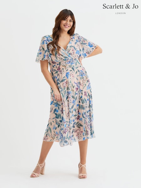 Scarlett & Jo Multi Victoria Angel Sleeve Mesh Midi long Dress (W24900) | €108