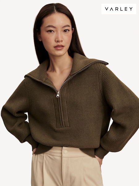 Varley Green Maura Half Zip Rib Knit Jumper (W24930) | AED728