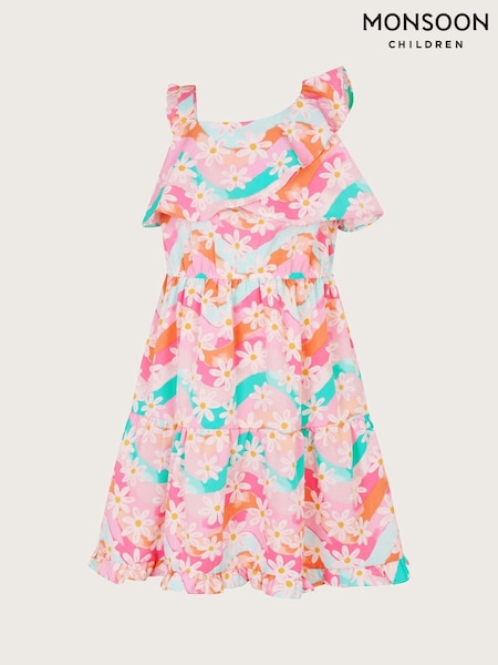 Monsoon Pink Asymmetrical Frilly Floral Print Dress (W24962) | kr314 - kr371