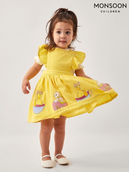 Monsoon Yellow Baby Duck Pinafore 100% Cotton Dress (W24969) | €44 - €49