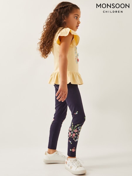 Monsoon Blue Floral Print Embroidered Leggings (W24973) | ₪80 - ₪101