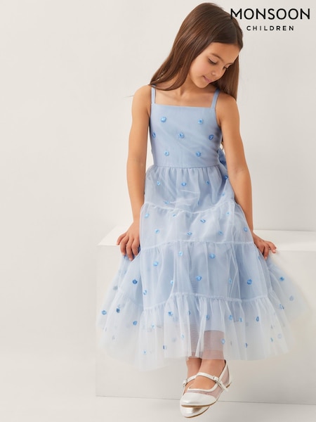 Monsoon Blue Thea Embroidered Back-Bow Tiered Dress (W24976) | ₪262 - ₪282