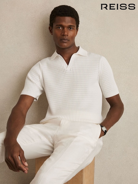Reiss White Merit Micro-Cable Open-Collar Cotton-Blend Shirt (W24978) | €158
