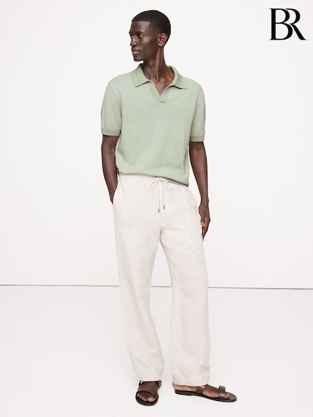 Banana Republic Green Cotton-Linen Johnny-Collar Polo Jumper (W25001) | €107