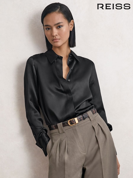 Reiss Black Ameira Silk-Satin Concealed-Placket Shirt (W25004) | €285