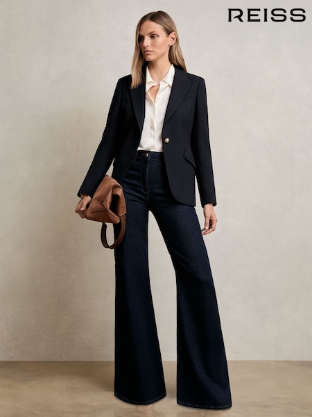 Reiss Navy Wynn Single-Breasted Textured Blazer Wool-Blend (W25006) | €385