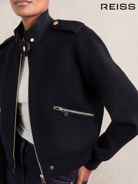 Reiss Navy Cleo Brushed Wool Epaulette Bomber Jacket (W25007) | € 329