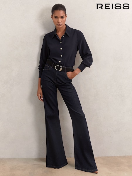 Reiss Navy Gianna Silk Embossed-Button Shirt (W25008) | €295