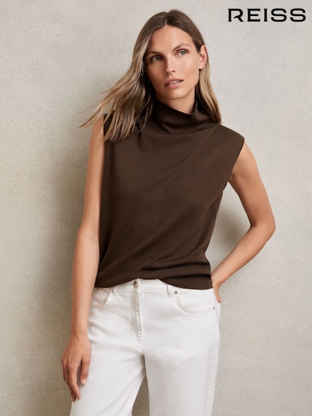 Reiss Chocolate Harper Wool Slouched Sleeveless Top (W25020) | €95
