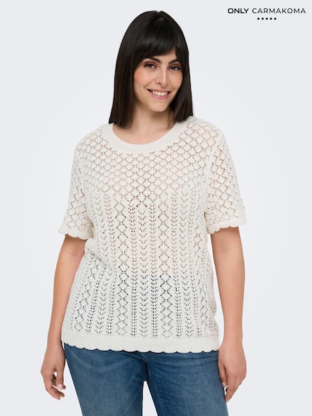 ONLY Curve Cream Crochet Knit T-Shirt (W25035) | €32