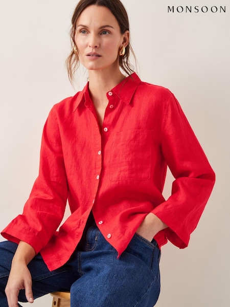 Monsoon Red Thea 100% Linen Shirt (W25041) | €86