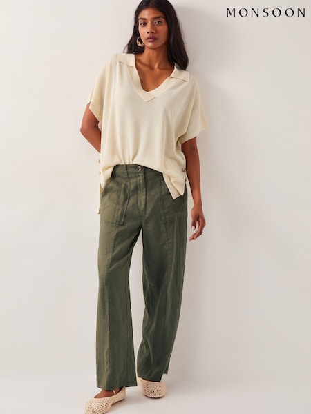 Monsoon Green Jolie Short Wide Leg Linen Trousers (W25048) | 4,146 UAH