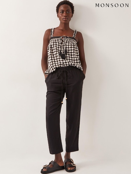 Monsoon Black Penina Drawstring Wide-Leg Trousers (W25055) | €62