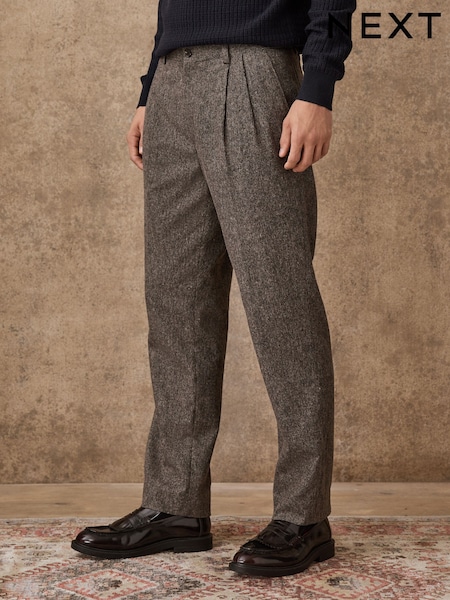 Taupe Regular Tapered Fit Nova Fides Smart Texture Trousers With Wool (W25065) | €91
