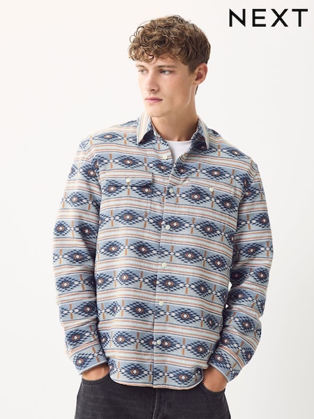 Blue Relaxed Fit Navajo Style Printed Long Sleeve Shirt (W25093) | €54