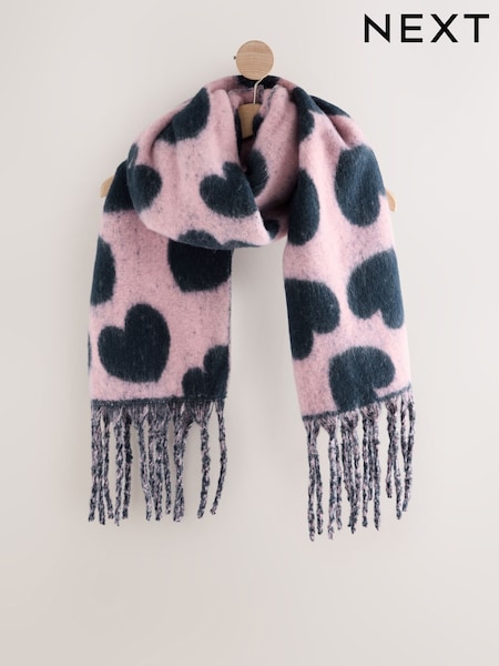 Navy/Pink Heart Print Heavyweight Blanket Scarf (W25099) | €31.50