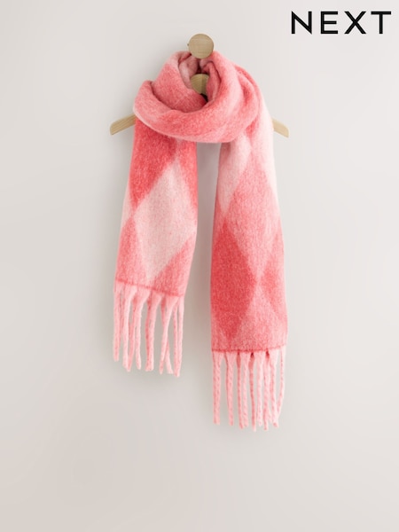 Red/Pink Argyle - Heavyweight Brushed Blanket Scarf (W25105) | € 26