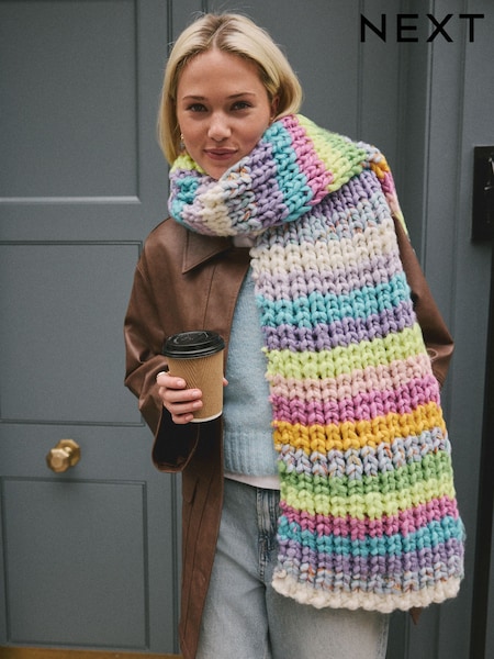Listra brilhante - Hand Knit Chunky Blanket Scarf (W25114) | R$ 420
