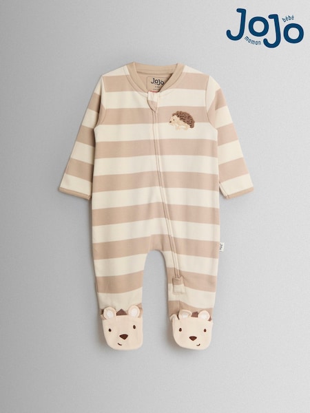 JoJo Maman Bébé Brown Wide Stripe Character Footed Sleepsuit (W25152) | AED122