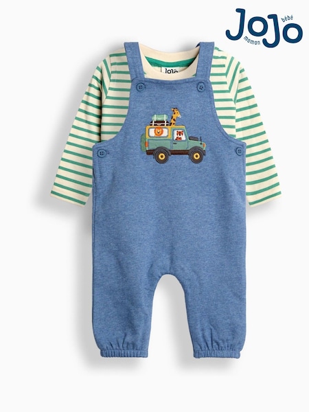 JoJo Maman Bébé Dark Blue 2-Piece Appliqué Dungarees & Stripe Top Set (W25161) | €45 - €46