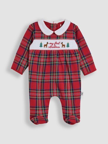 JoJo Maman Bébé Red Tartan My First Christmas Footed Sleepsuit (W25163) | AED140