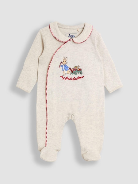 JoJo Maman Bébé Natural Peter Rabbit My First Christmas Footed Sleepsuit (W25164) | AED140