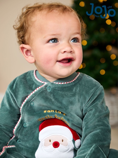 JoJo Maman Bébé Green Santa My First Christmas Velour All-In-One (W25169) | AED140