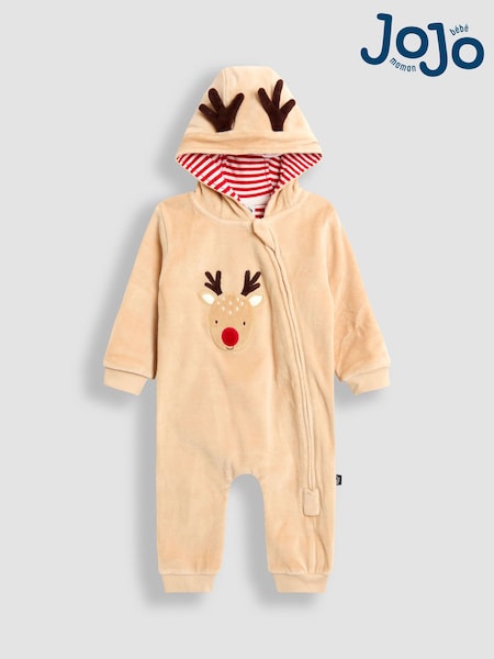 JoJo Maman Bébé Brown Christmas Reindeer Velour All-In-One (W25170) | R$ 275 - R$ 285