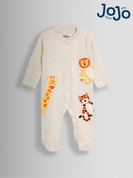 JoJo Maman Bébé Grey Character Appliqué Footed Sleepsuit (W25180) | AED128