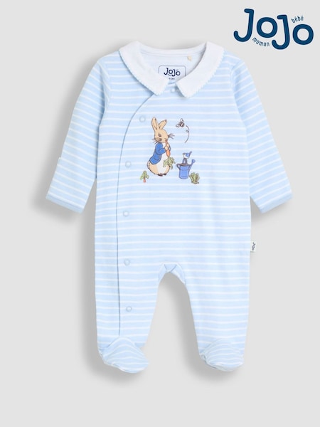 JoJo Maman Bébé Blue Stripe Appliqué Footed Sleepsuit (W25194) | €40