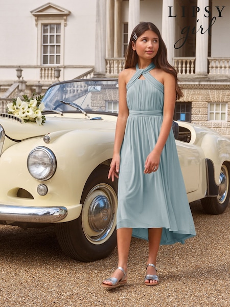 Lipsy Blue Twist Halter Occasion Dress (5-16yrs) (W25227) | 247 QAR - 287 QAR