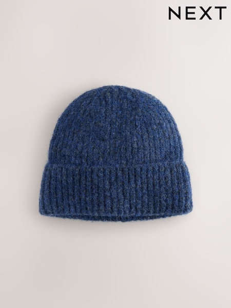 Navy Ribbed Beanie Containing Wool Hat (W25268) | R$ 105