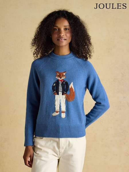 Joules Mariner Blue Intarsia Cotton-Rich Crew Neck Jumper (W25276) | OMR40