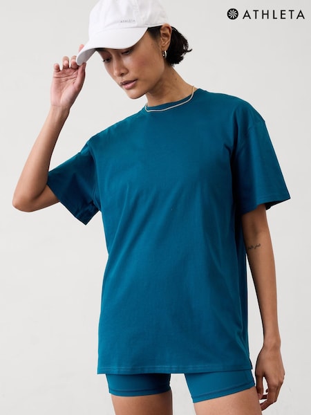 Blau - Athleta Kurzarm-T-Shirt aus echter Baumwolle (W25305) | 46 €