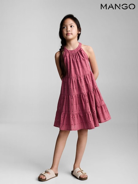 Mango Pink Embroidered Tiered Dress (W25309) | €35
