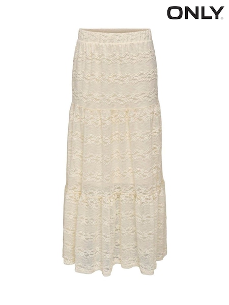 ONLY Cream Lace Lined Maxi Boho Skirt (W25335) | ₪191