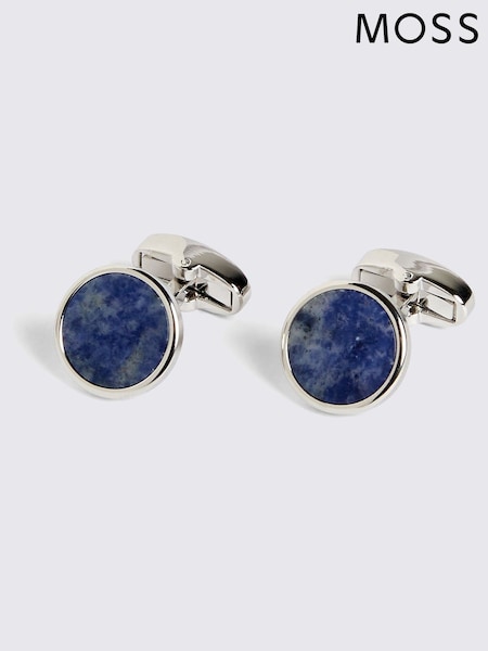 MOSS Grey Blue Aventurine Stone Round Cufflinks (W25354) | 190 zł
